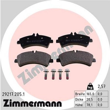 ZIMMERMANN Brake Pad Set, 29217.205.1 29217.205.1